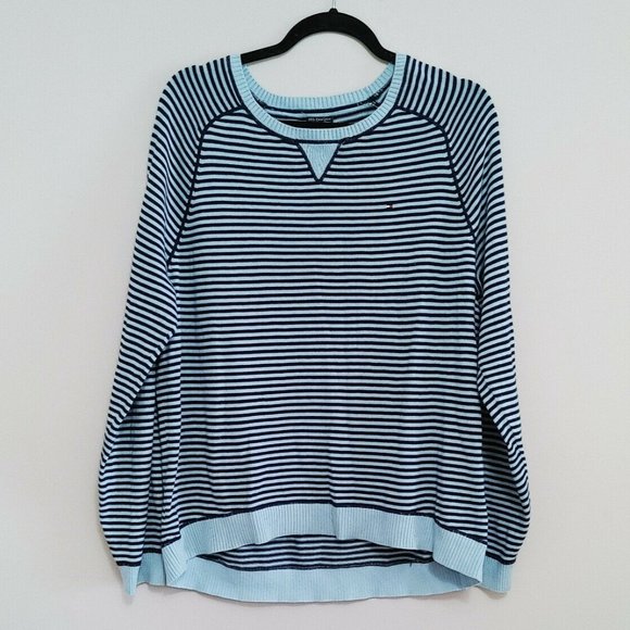 Tommy Hilfiger Sweaters - Tommy Hilfiger Women's Pima Cotton Sweater Size XL Blue Striped Crew Pullover